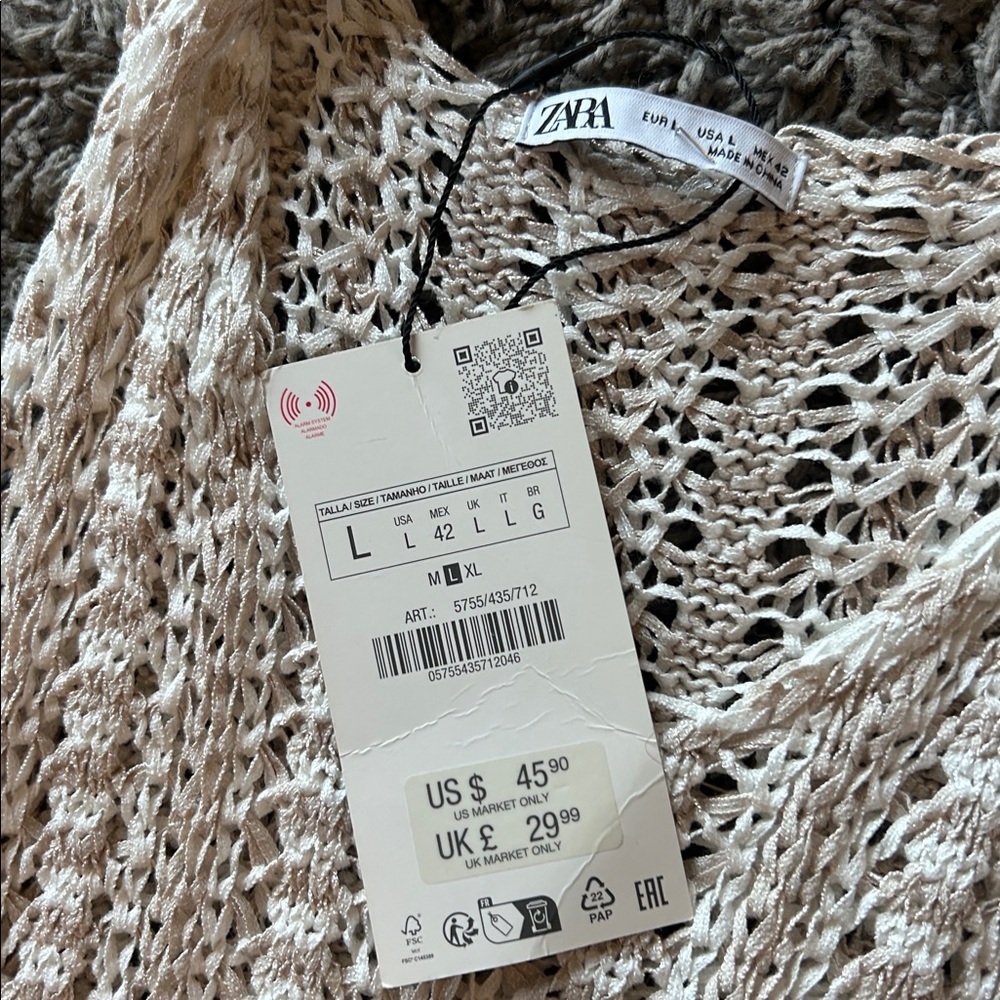 Zara Cream Knit Tank Top Size NWT Large - Picture 5 of 9